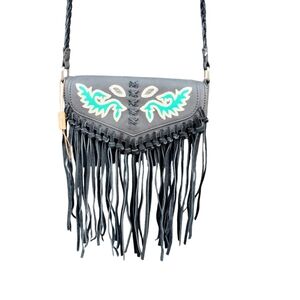 Wrangler Black Crossbody Bag with Embroidery and Fringe